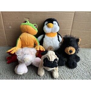 Webkinz Lot Of 5 Plush Lot NO CODES Tree Frog,Pug, Black Bear , Pig & Penguin
